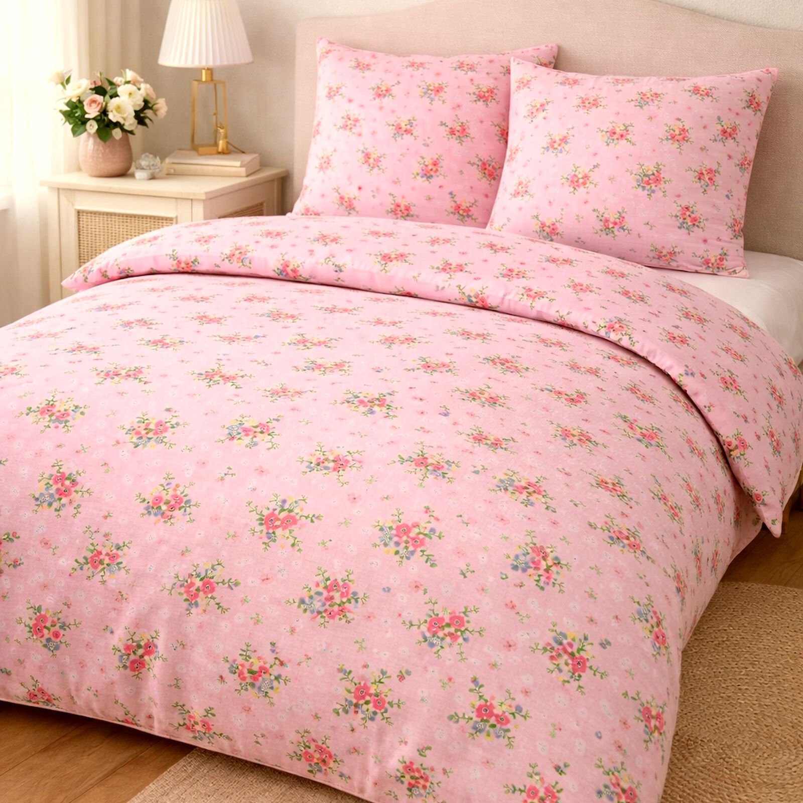 Bettwäsche 135x200 Blumen Ditsy rosa zart