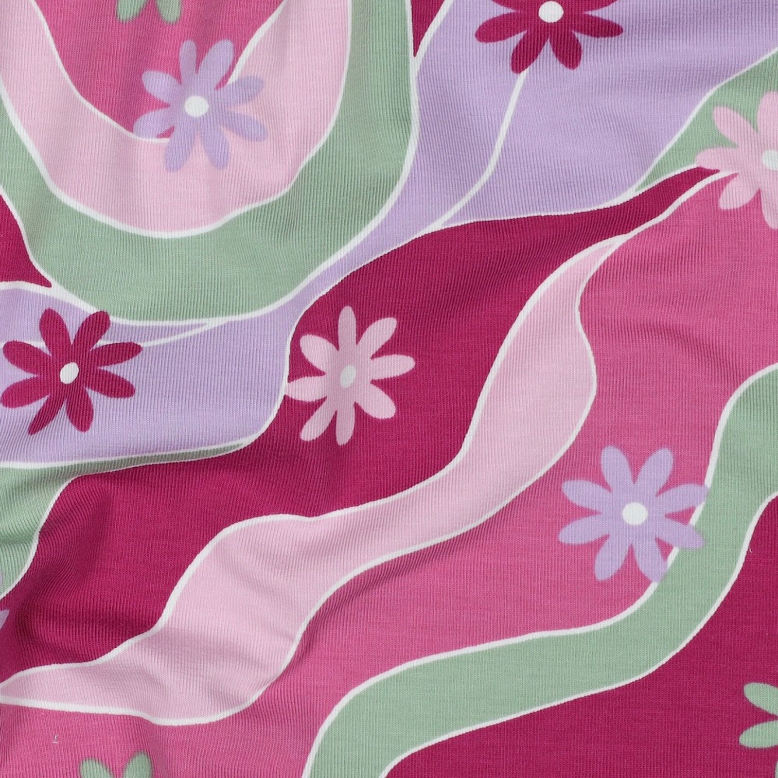 Jersey Stoff Blumen Rosa Pink Meterware Kinderstoff