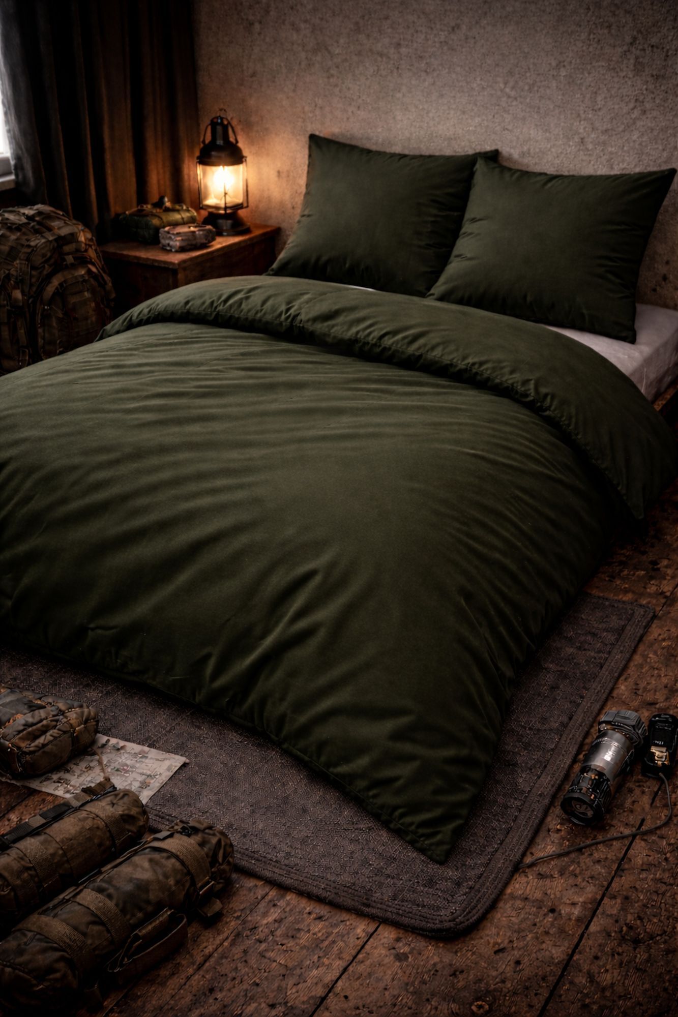 Bettwäsche 135x200 Dunkelgrün Köper Blackout Vorsorge Prepper