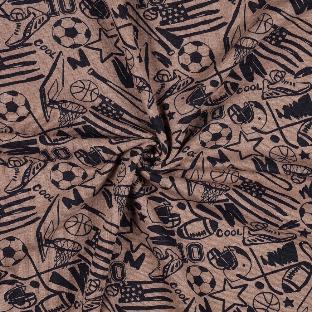 Stoff Meterware Sport Fußball Baskelball Taupe Sweat