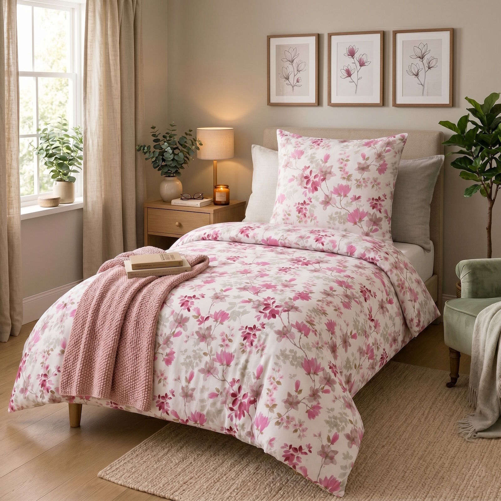 Bettwäsche Blumen Rosa Pink 135x200 Baumwolle Set