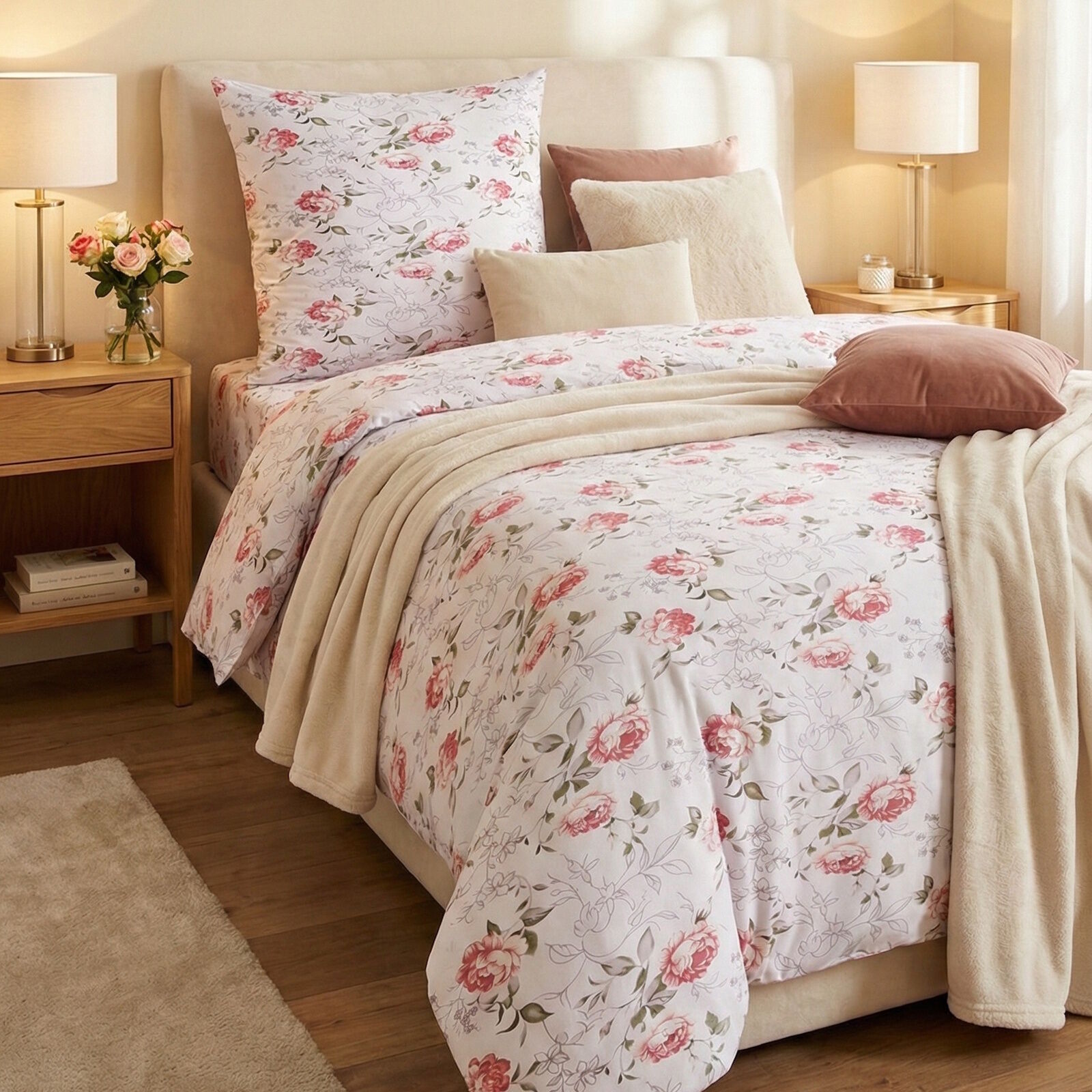 Rosen Bettwäsche 135x200 – Baumwolle mit Blumenmuster