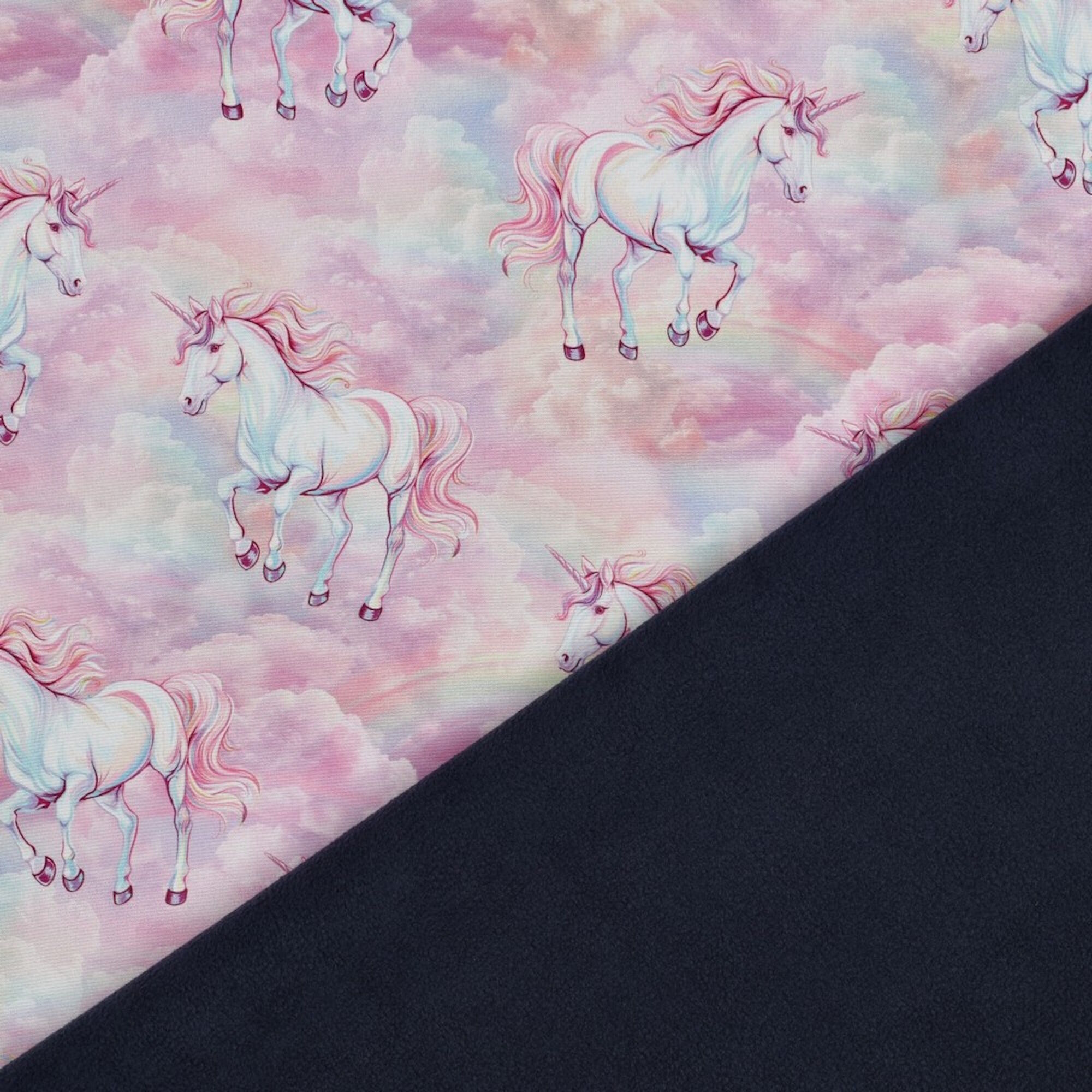 Stoff Meterware Einhorn Wolken Rosa Softshell