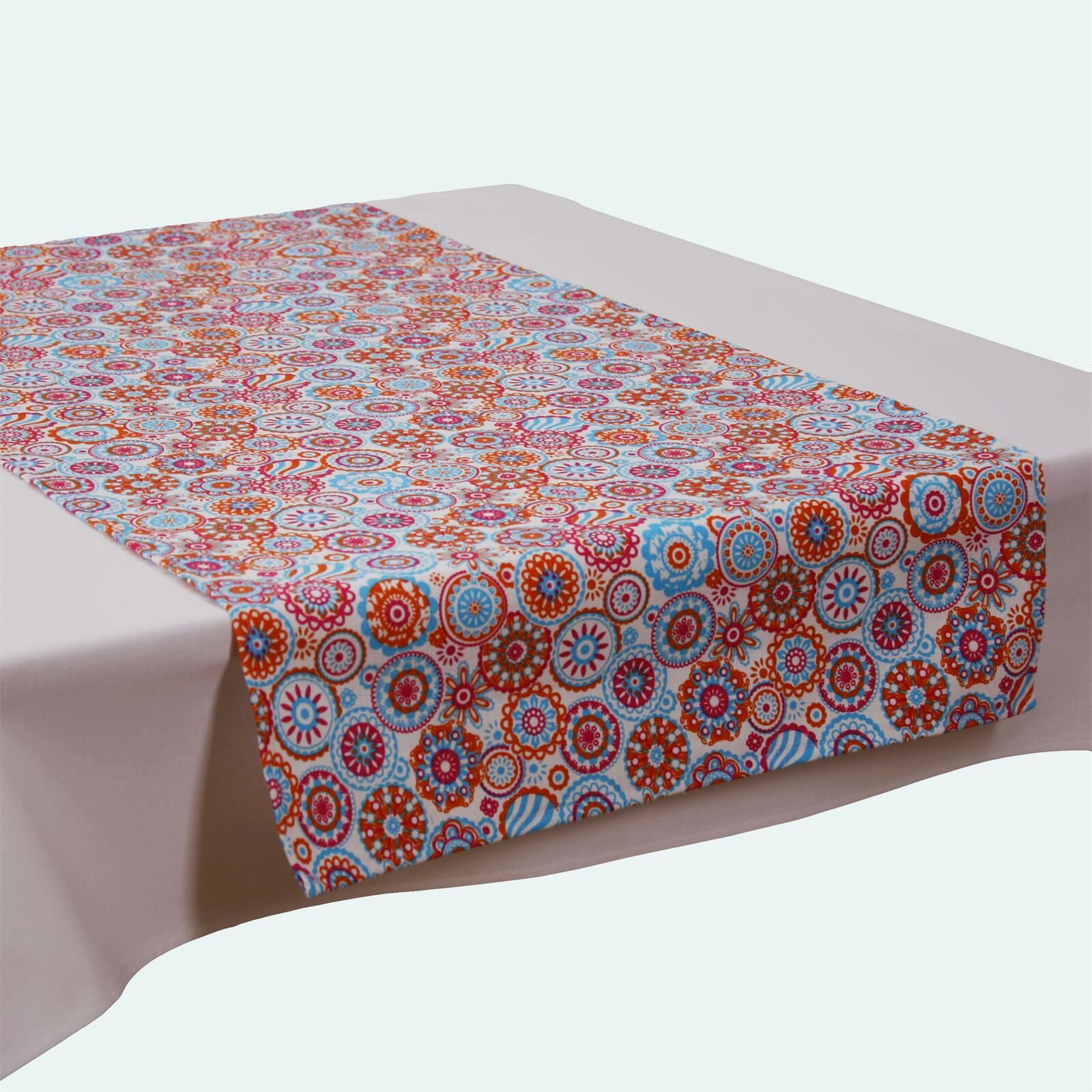 Tischläufer 45x145 cm Bunte Blumen Kreise-Weiß