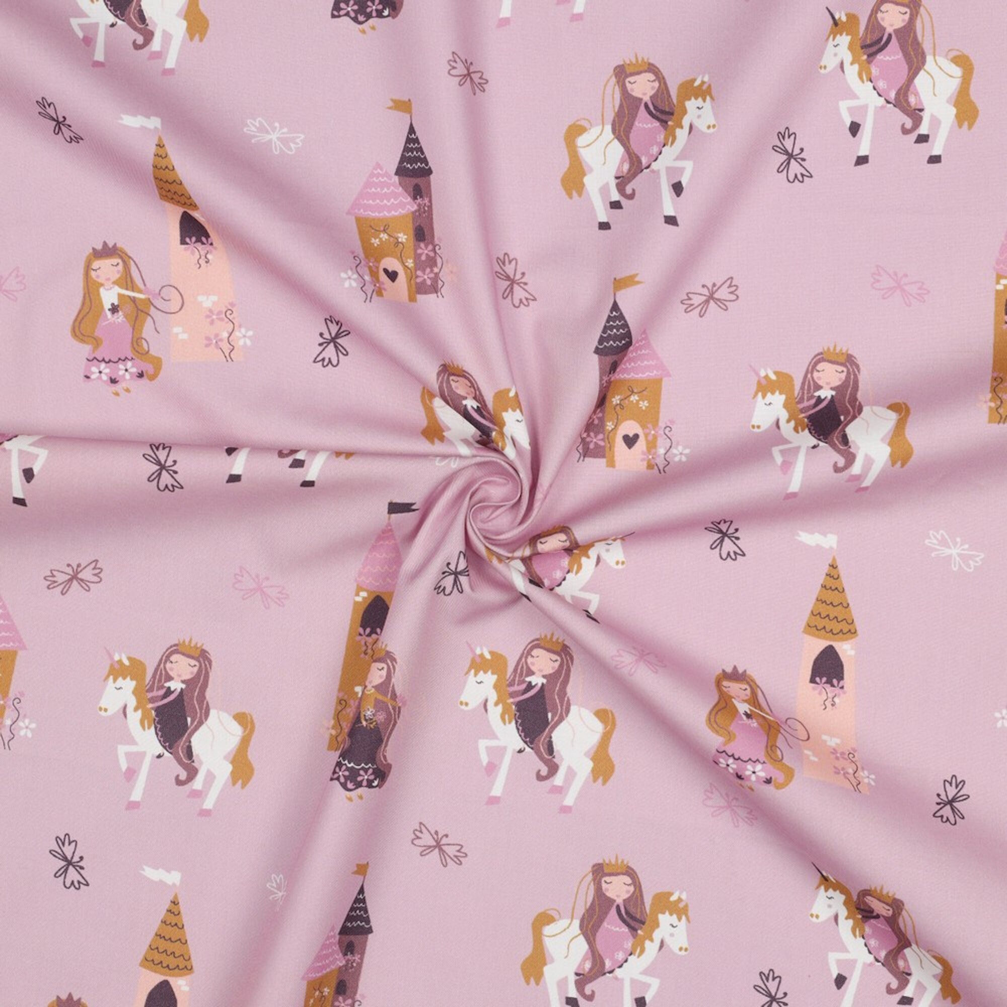 Stoff Meterware Prinzessin Einhorn Lila Mauve Baumwolle