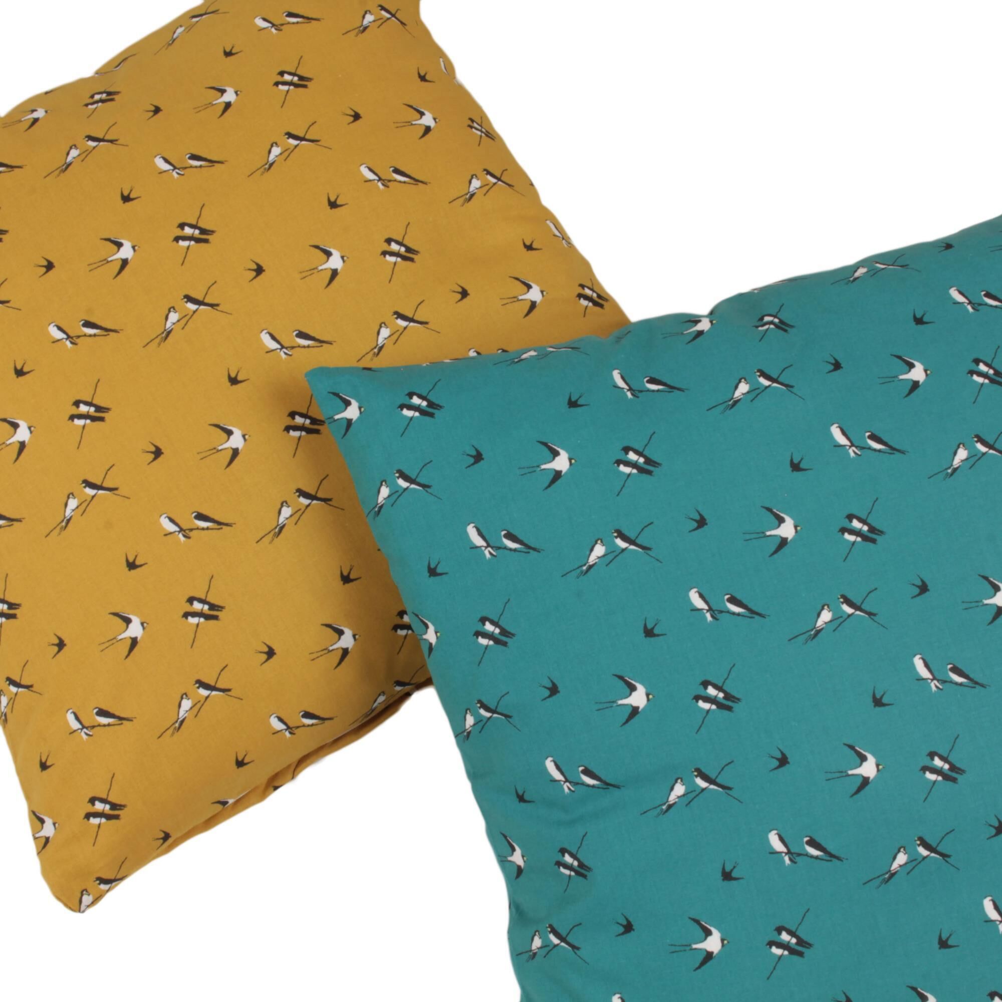 Kissenbezug 40x40 cm Schwalben auf Petrol Baumwolle