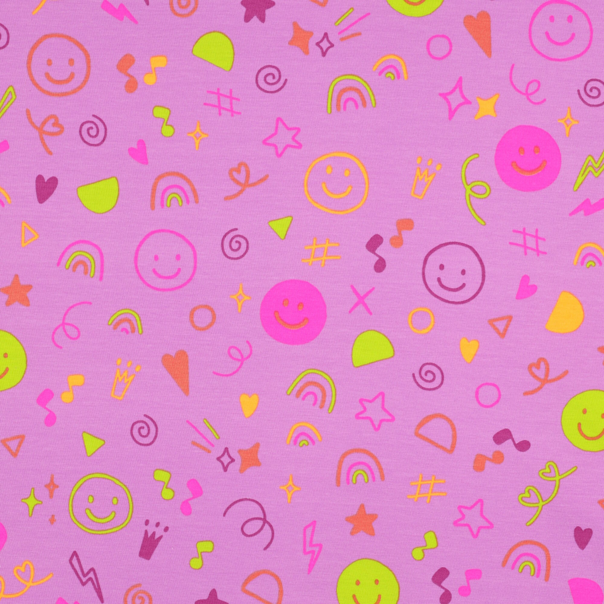 Stoff Meterware Neon Emojis auf Pink Jersey
