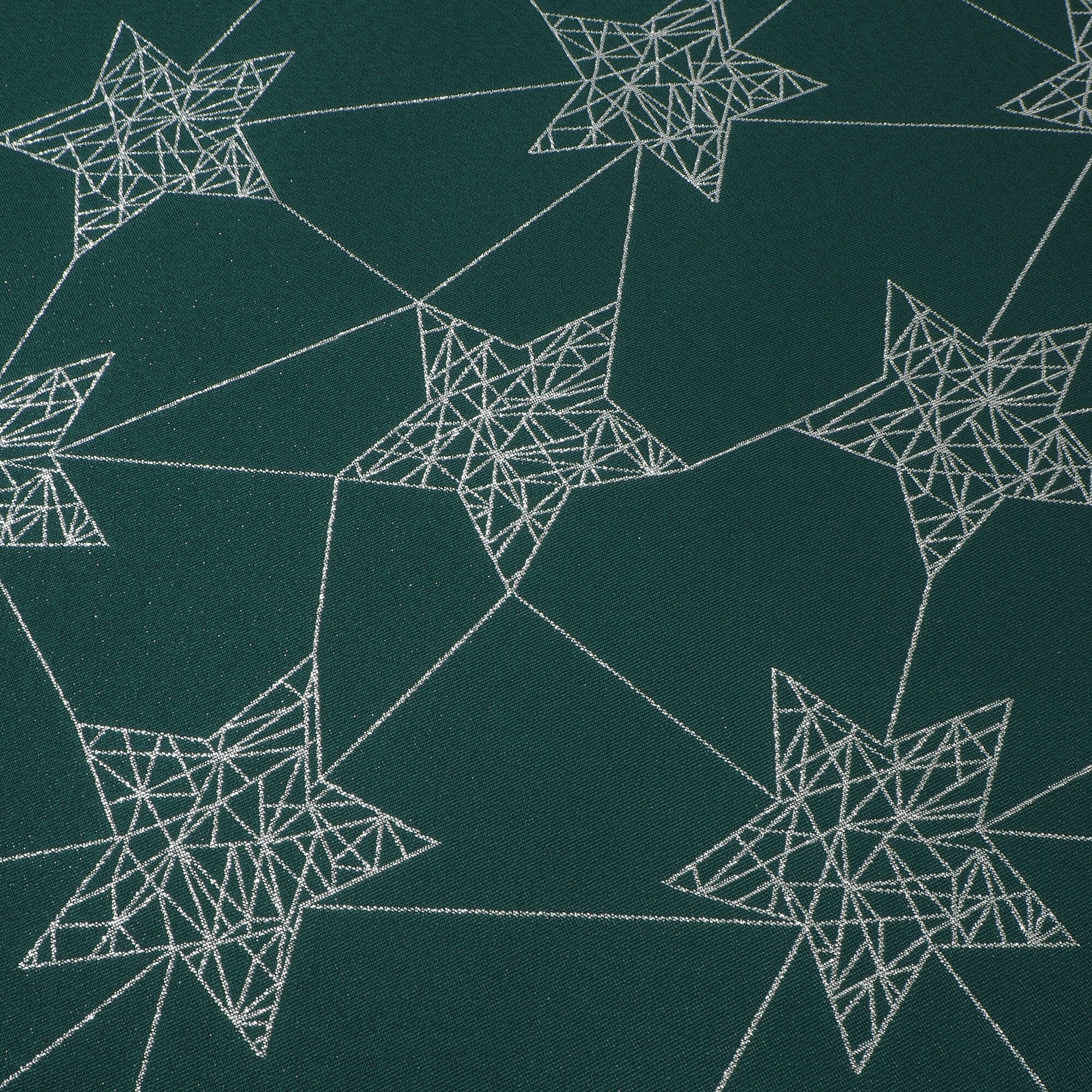 Stoff Meterware Sterne Silber auf Grün Jacquard