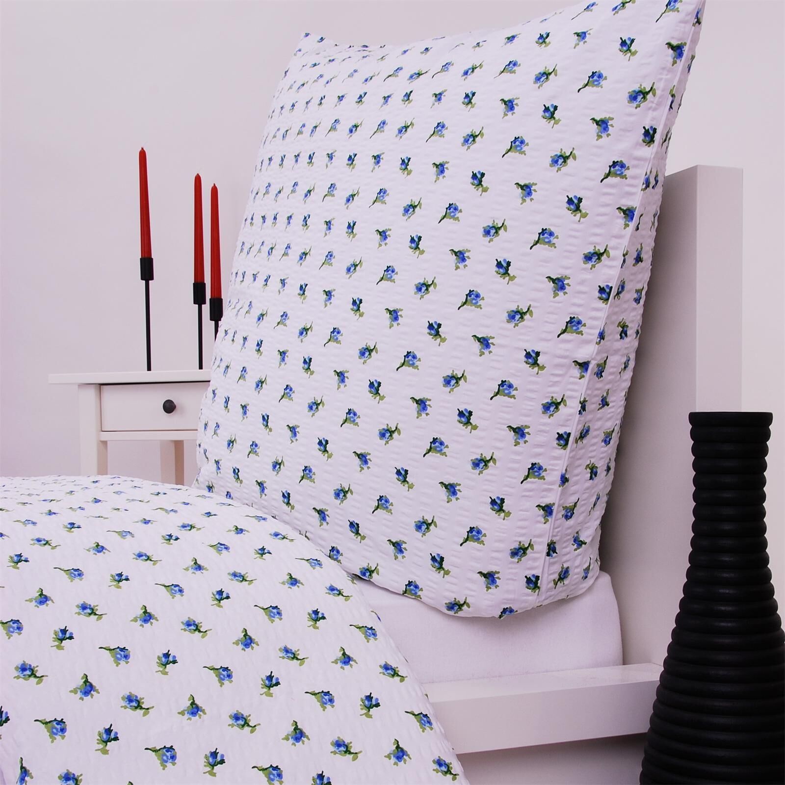 Seersucker Bettwäsche Rosen Blau RV-135x200
