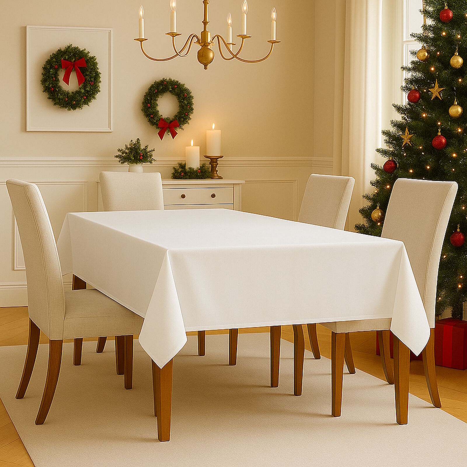 Weihnachts Tischdecke Weiß Glanz