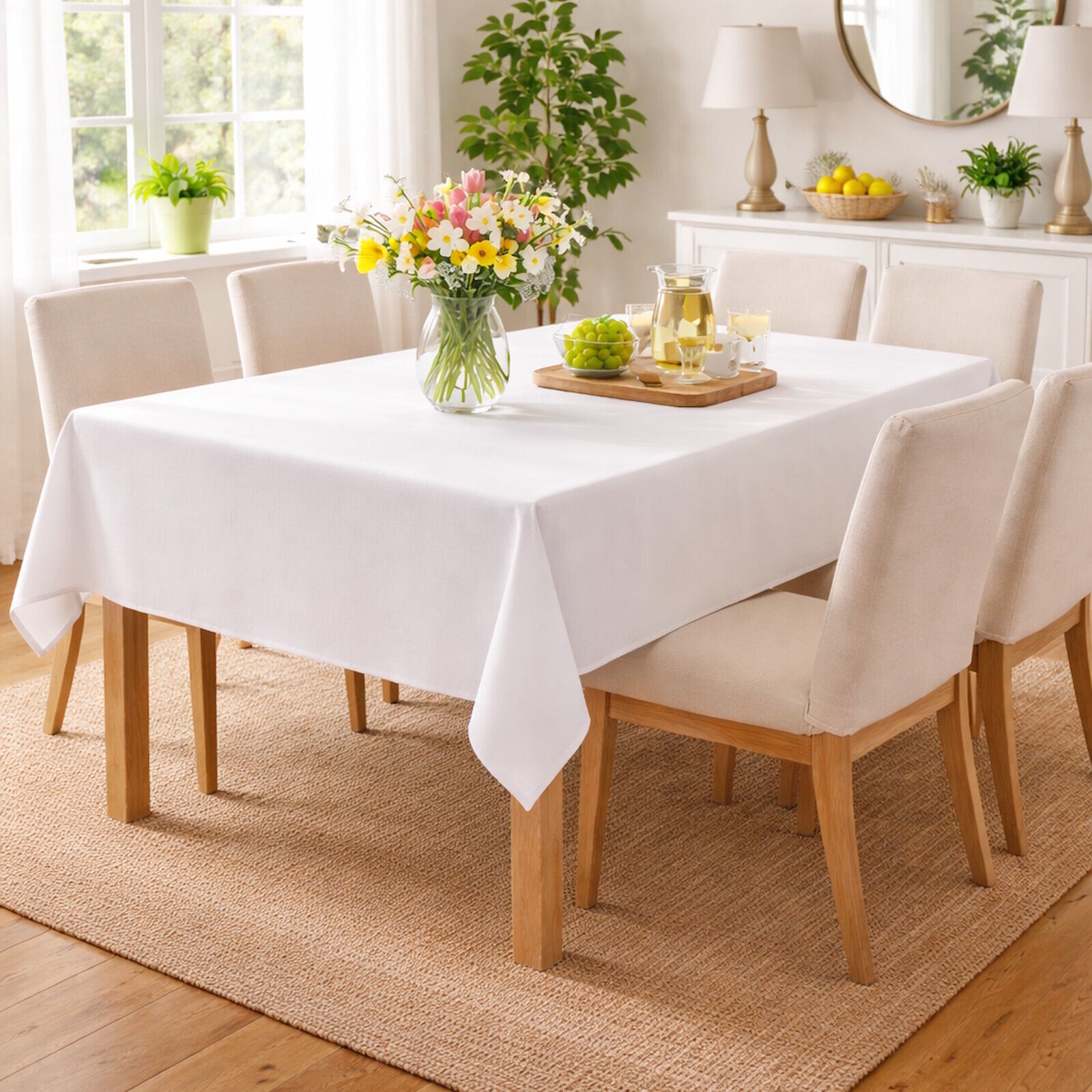 Frühlings Tischdecke Baumwolle Weiß-80x80 cm
