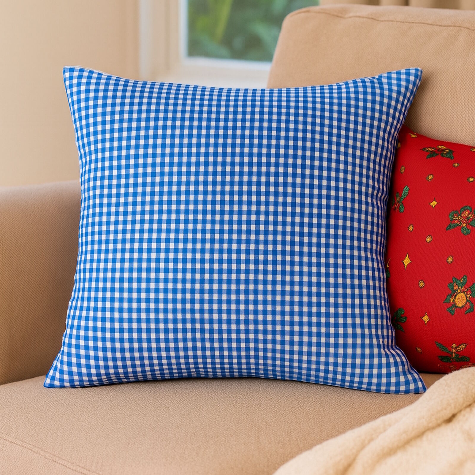 Kissenbezug Karo 4x4 mm Blau Druck