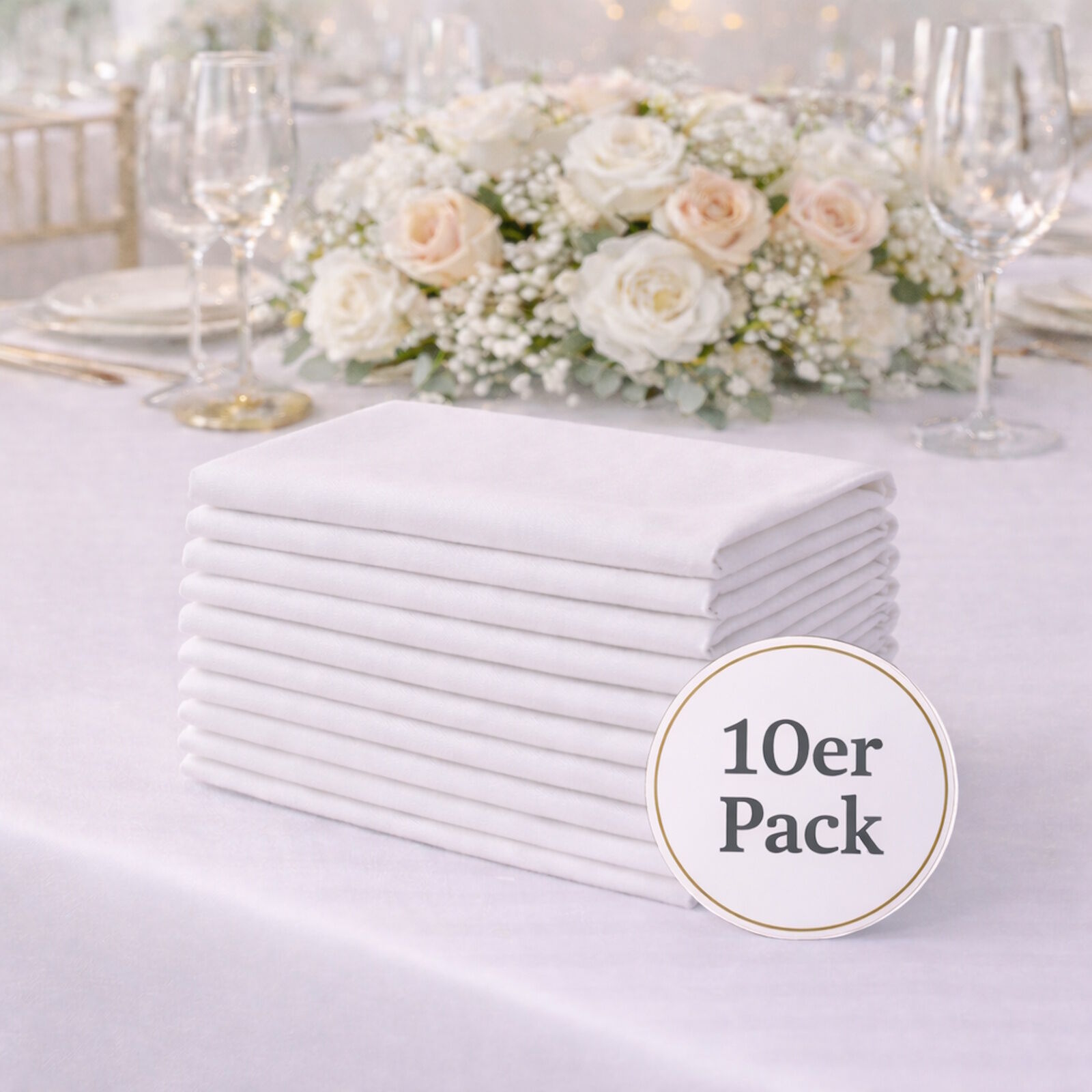 10er Pack Servietten Weiß 50x50 & 60x60 cm Premium