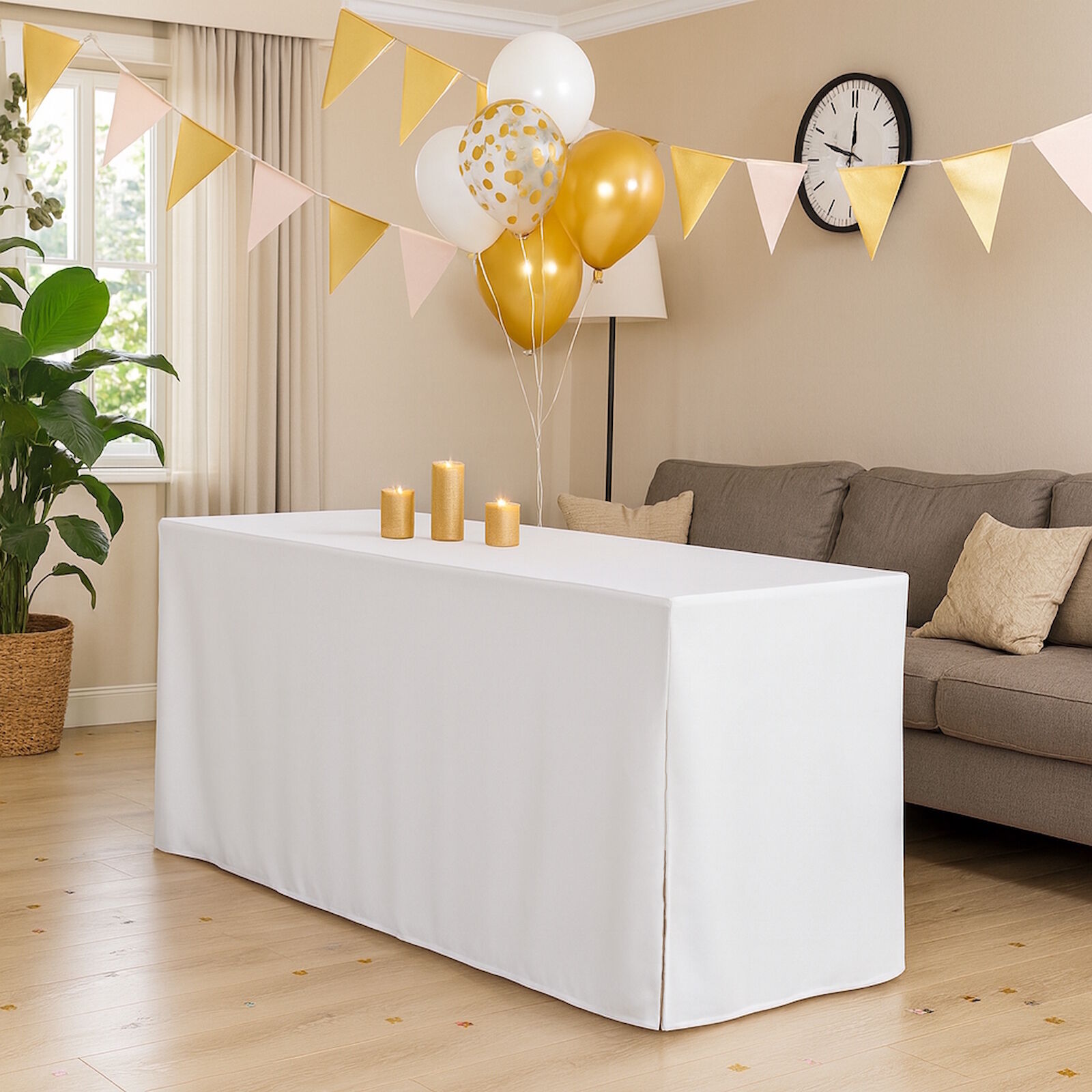 Biertischhusse Weiß bodenlang Baumwolle Linon-200x50 cm