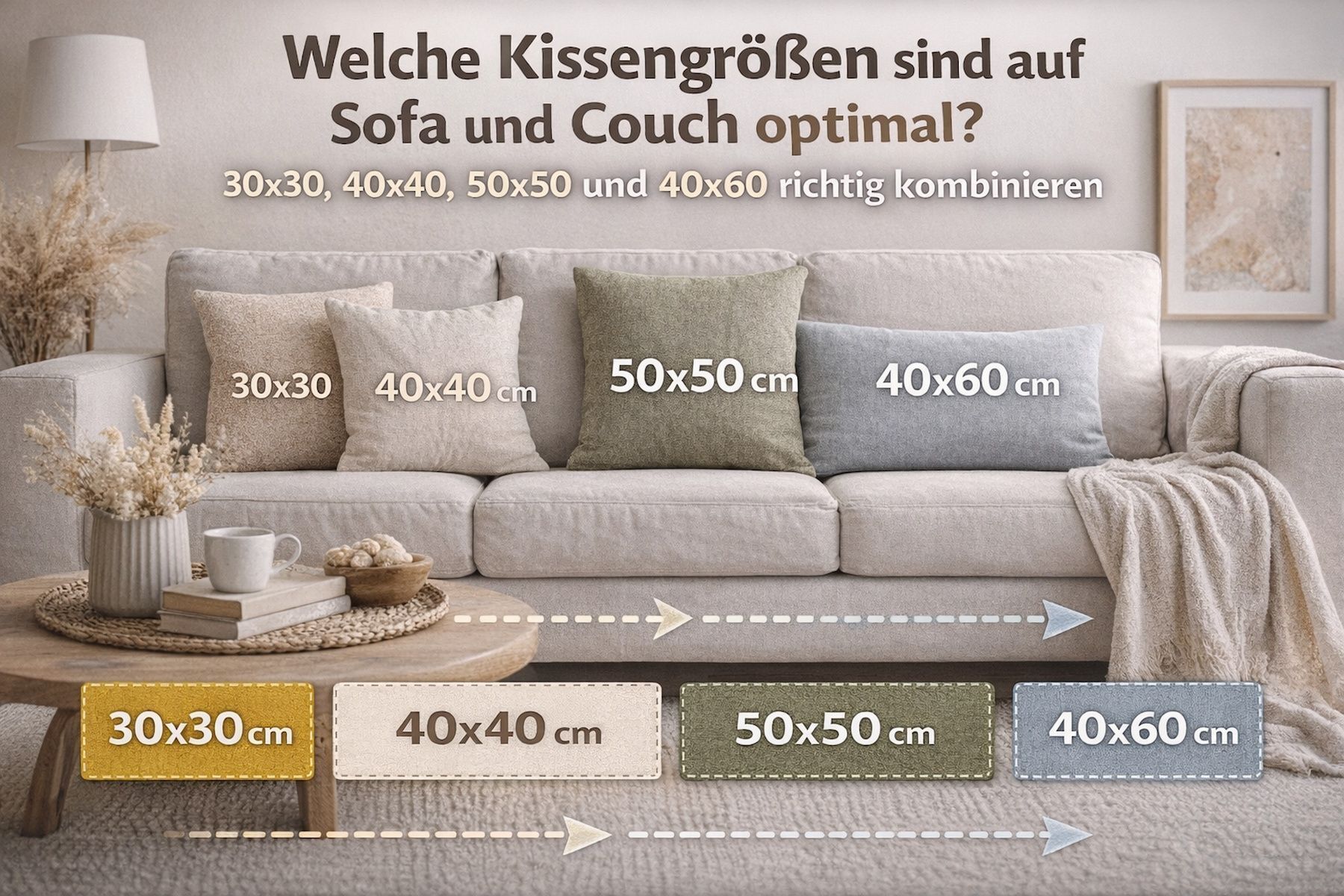 Optimale Kissengrößen fürs Sofa: 30x30 bis 40x60